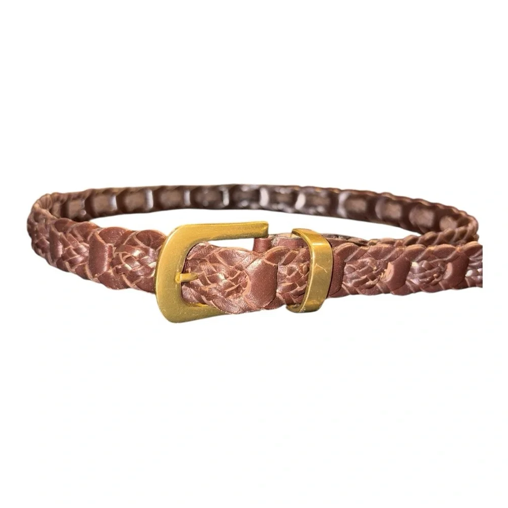 Amiee Lynn Braided Leather Belt Brown w/Brass Buckle Unisex M/L BJ2